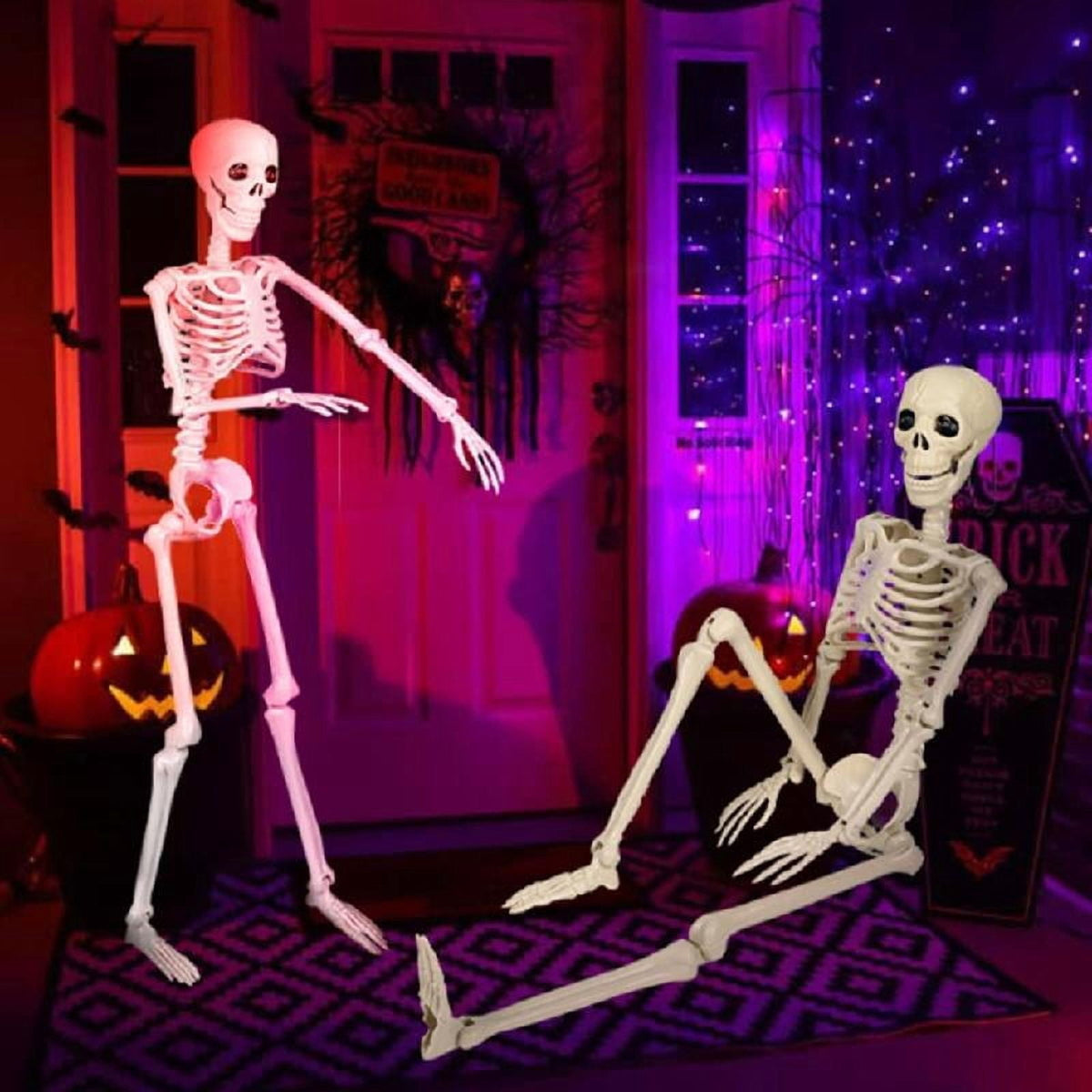 Tizuqe Poseable Halloween Skeleton with Movable Joints Realistic Full Body Bone Ornament Eerie Outdoor and Indoor Decoration
