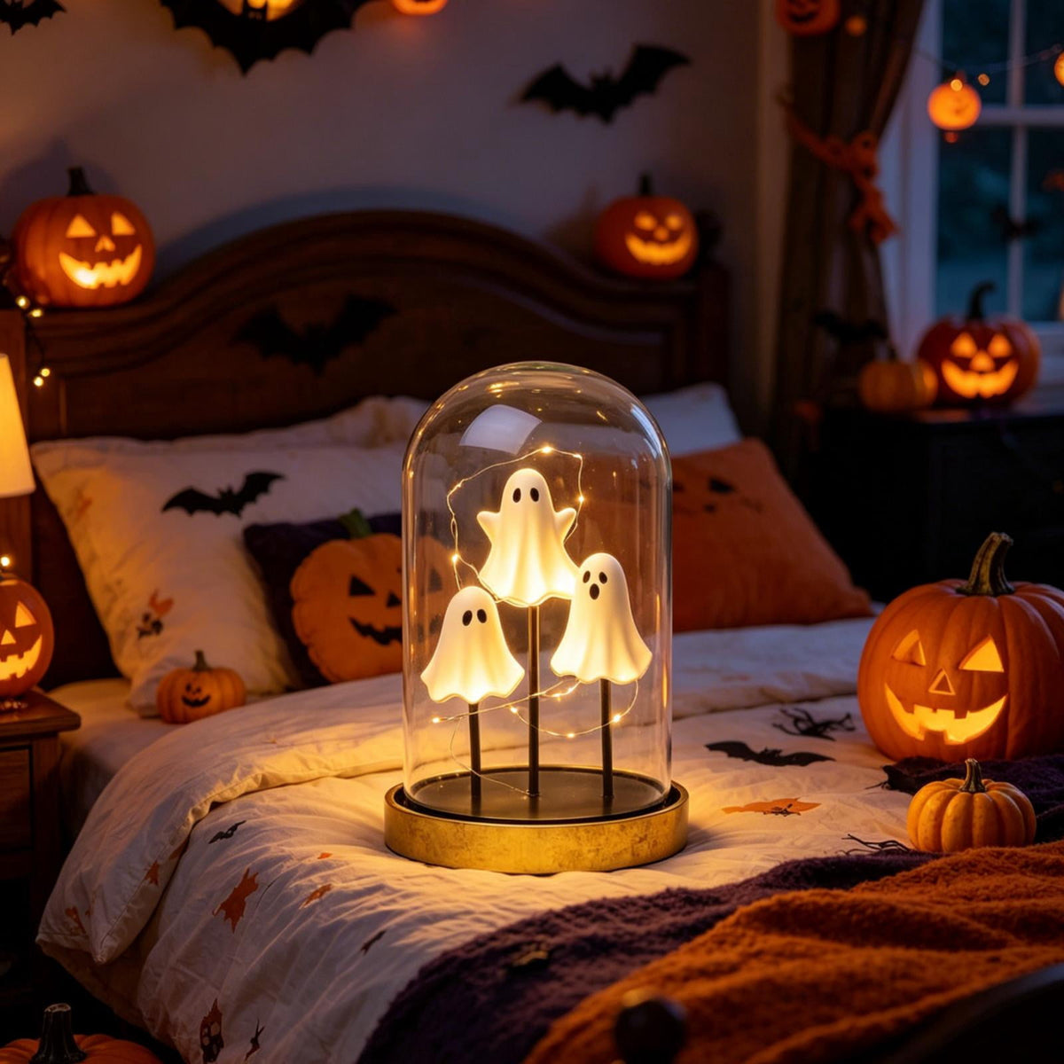 Ghost Night Light Halloween Decorations Bedside Night Light with Tap Control, Dimmable Nursery Decor Lamp, Fun Ghost Gift for K*ids, Halloween Room Decor, Ghost Lamp
