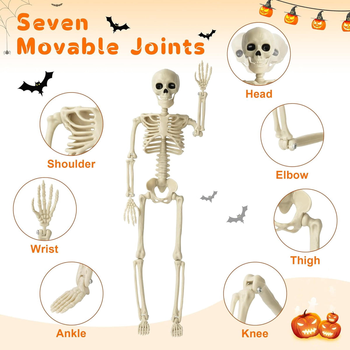 XZKING 5 Pack Halloween Skeleton Decorations, 16" Full Body Plastic Mini Little Skeleton Posable Joints Poseable Skeleton for Skeleton Halloween Party Hanging Decoration