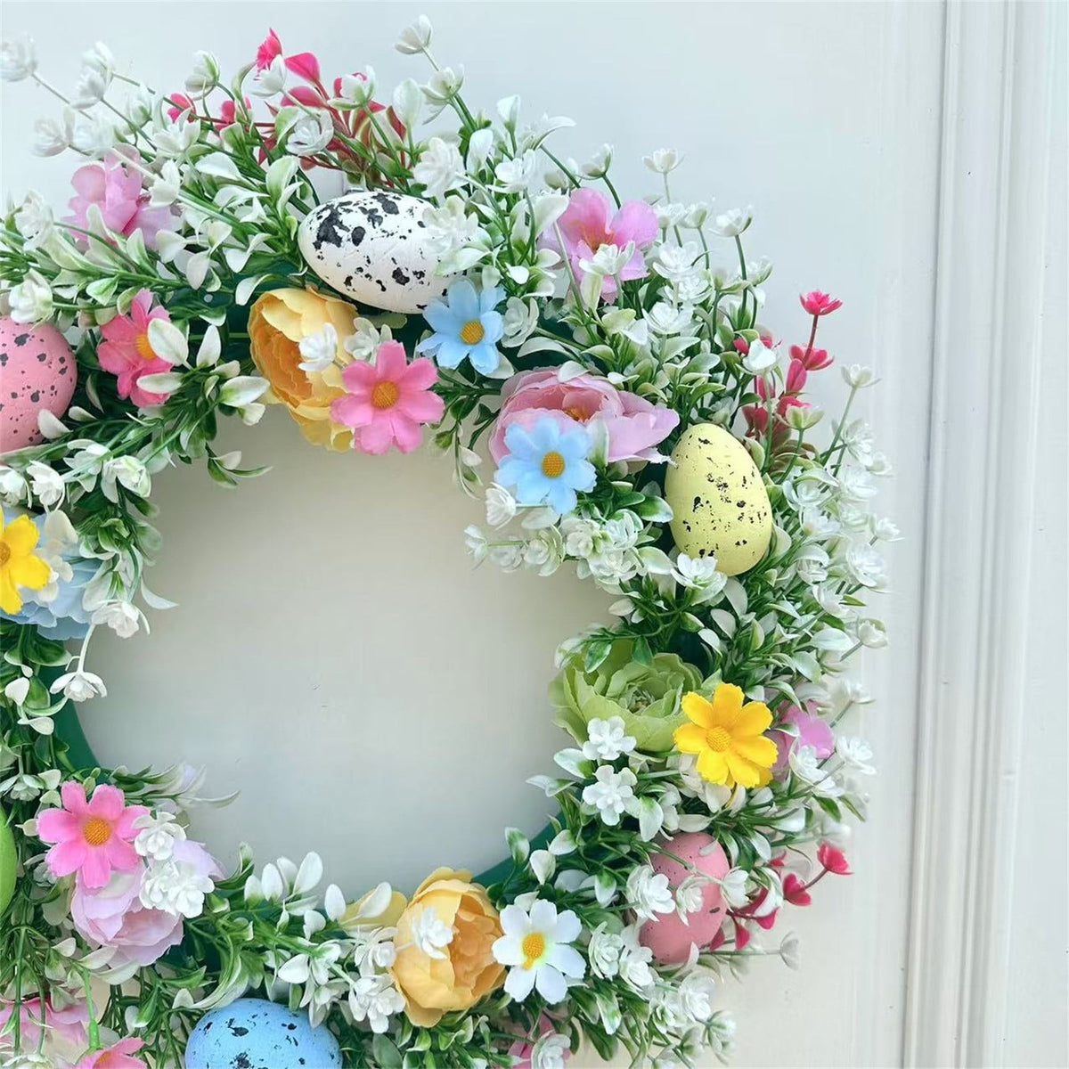 Clearance Items 35CM Easter Egg Wreath – Spring Berry & Leaves Garland, Colorful Egg Front Door Hanging Decoration for Holiday & Seasonal Decor
