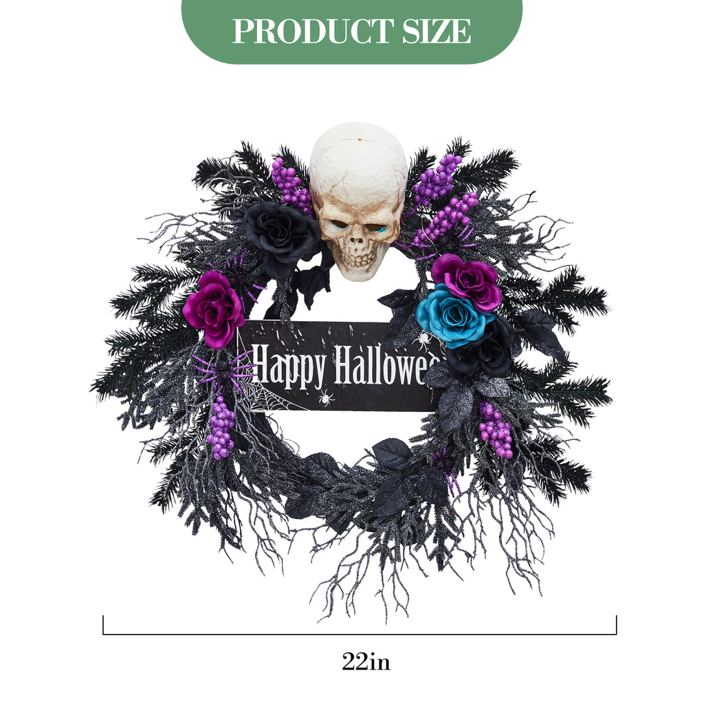 Halloween Wreath, Halloween Decorations Prelit Front Door Wreath for Indoor Wall Window Decor（18/20/22 Inch）