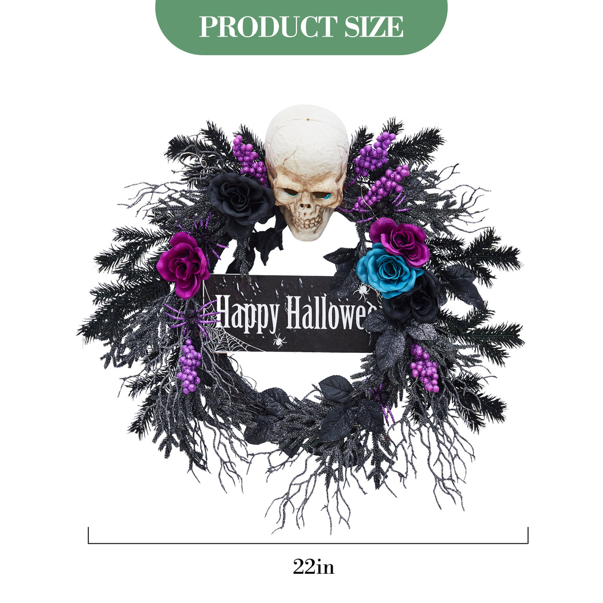 Halloween Wreath, Halloween Decorations Prelit Front Door Wreath for Indoor Wall Window Decor（18/20/22 Inch）