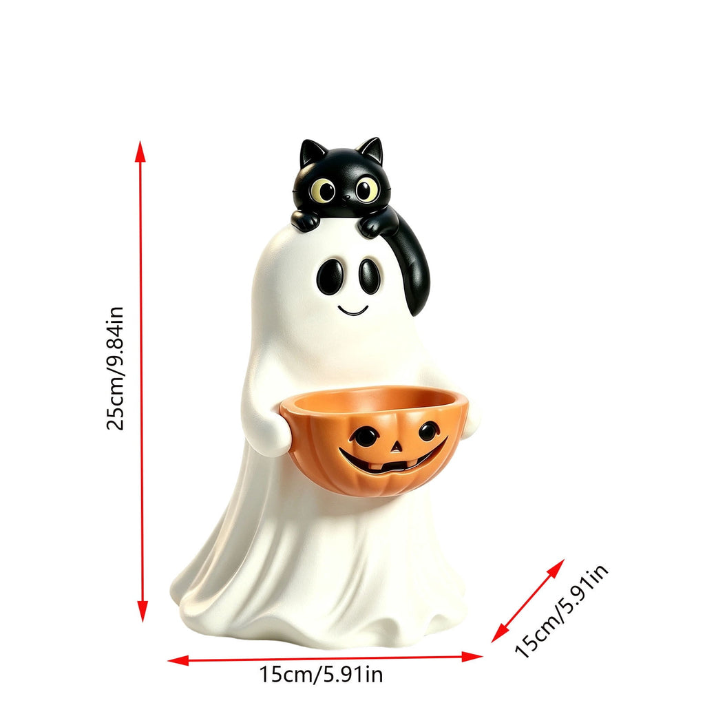 Diceymbol Halloween Pumpkin Snack Bowl Stand Collapsible Broomstick Candy Tray for Cupcakes & Desserts, Resin Serving Platter with Ceramic Pumpkin Bowls