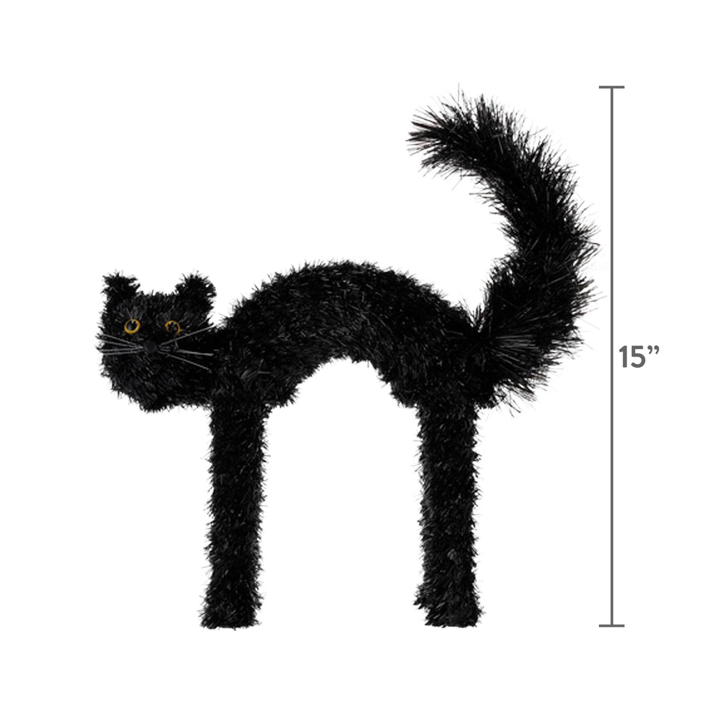 Tinsel Scaredy Cat Decoration, Black, 15", Halloween by Way To Celebrate