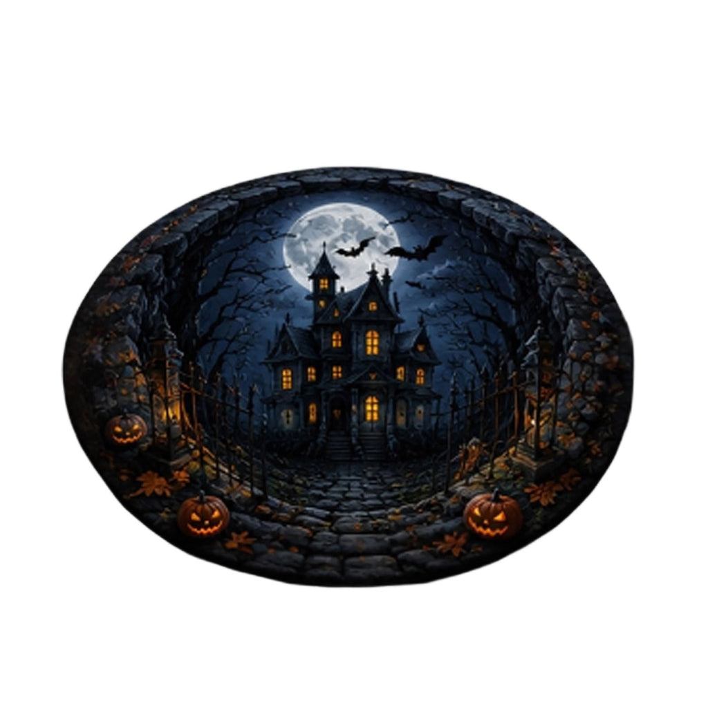 Win s Way 3D Illusion Round Halloween Rug Optical Illusion Doormat Non- Washable Entryway Decor Spooky Fall Front Door Mat for Party Decoration Available in 15.8/23.6/31.5 Inch