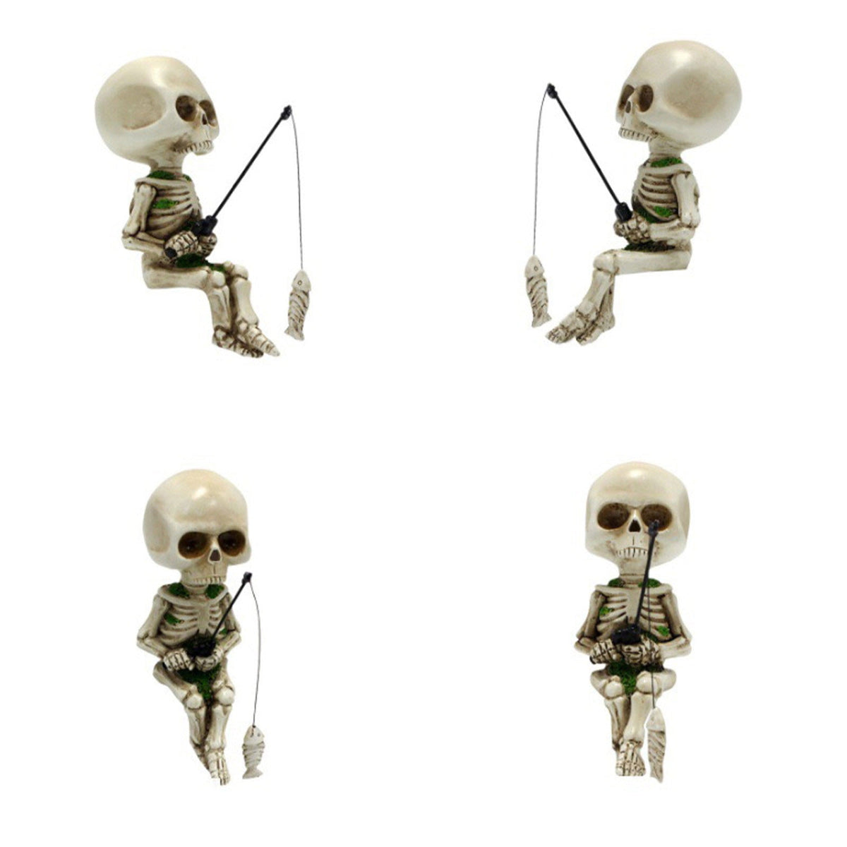Darzheoy Halloween Fishing Skeleton Garden Accessory, Mini Skeleton Figurines Statue Decor Pond Waterfalls Gothic Home Office Desk Holiday Ornament