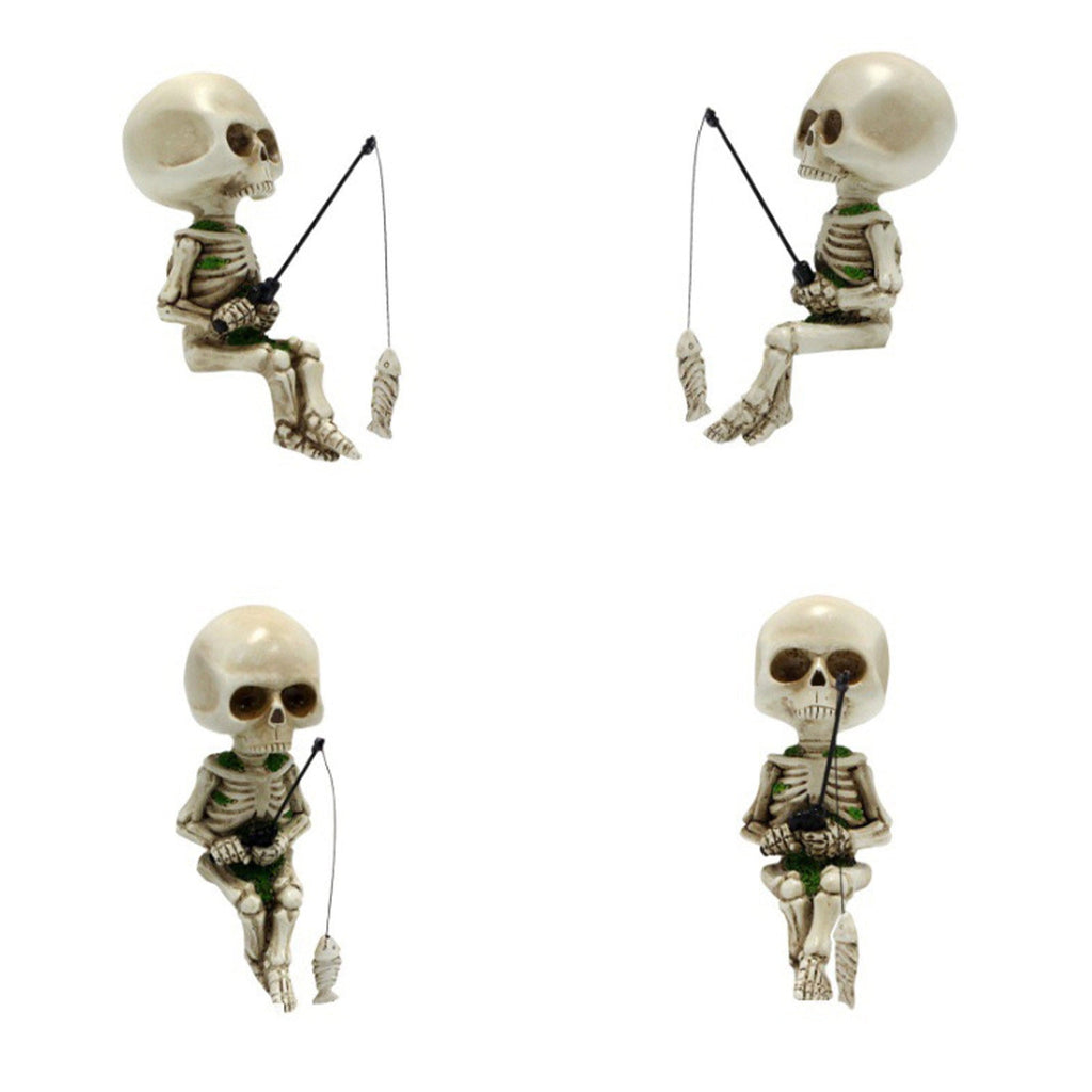 Oalirro Halloween Fishing Skeleton Resin Statue - 4.5in Realistic Hand-Painted Outdoor Garden Decor, Durable Pond Ornament for Yard, Porch, Horror Gift