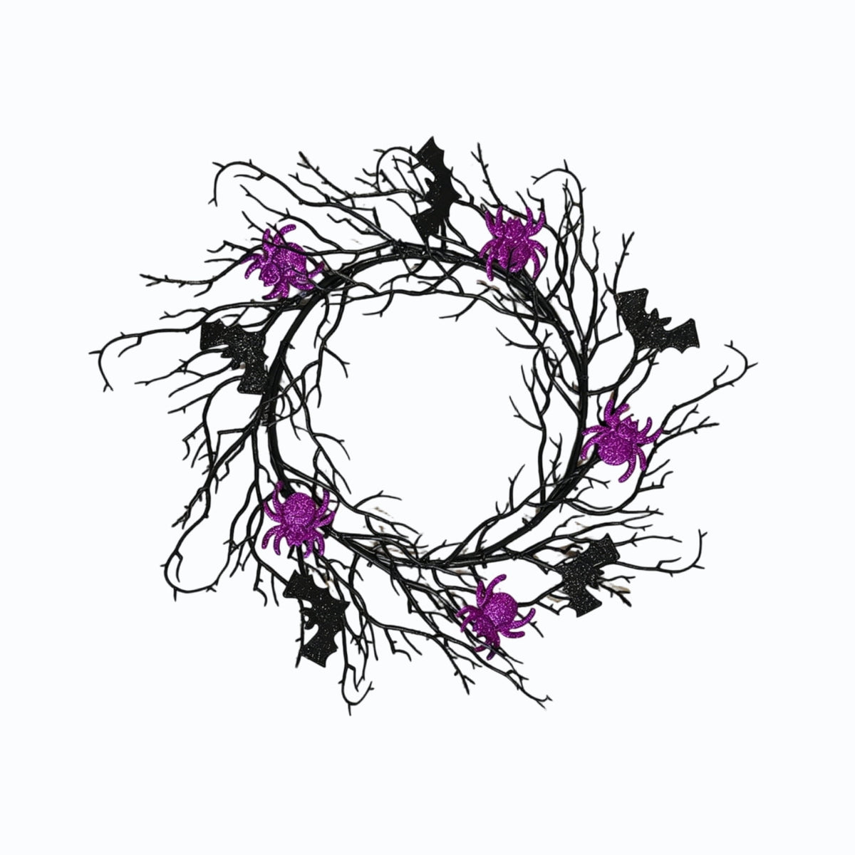 17" Halloween Wreaths for Front Door,Black Bats and Purple Spider Wreath,Spooky Gothic Outdoor Halloween Decoration For Halloween Party,Outdoor/Indoor Porch,Home Holiday Decor
