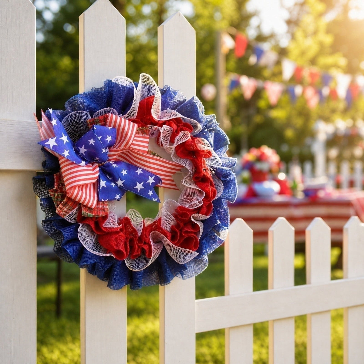 Nkmbld 4th of July Wreaths for Front Door, Independence Day Wreath Red White Blue Flower Wreath for Independence Day Memorial Day Flag Day Decor