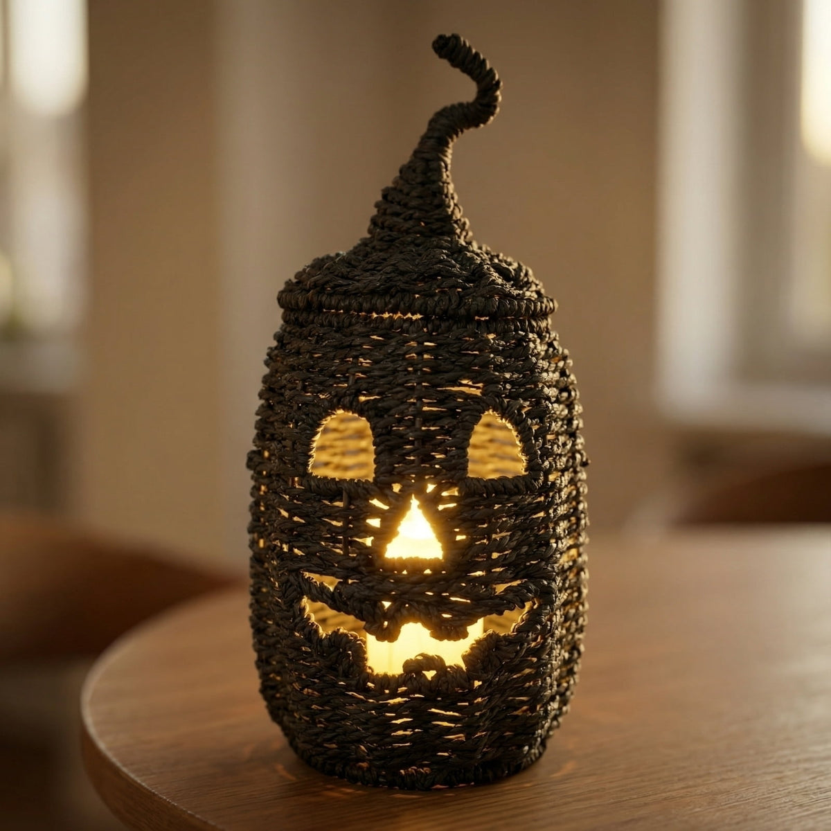 THOPBPRK 2026 Black Halloween Woven Pumpkin Jack-O'-Lantern, Halloween Decorations Pumpkin, USE LED Candle, Rattan Fall Halloween Decor for Home, 1Pack 11.8 Inch A