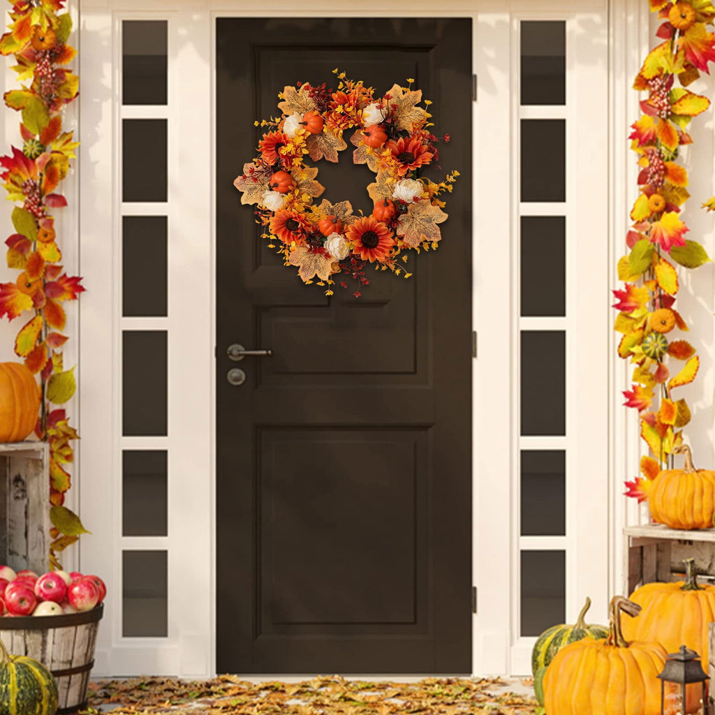 Fall Wreaths for Front Door, Farmhouse Autumn Wreath with Pumpkin Decorations, Fall Door Wreath Outdoor Indoor Thanksgiving Harvest Fall Decor
