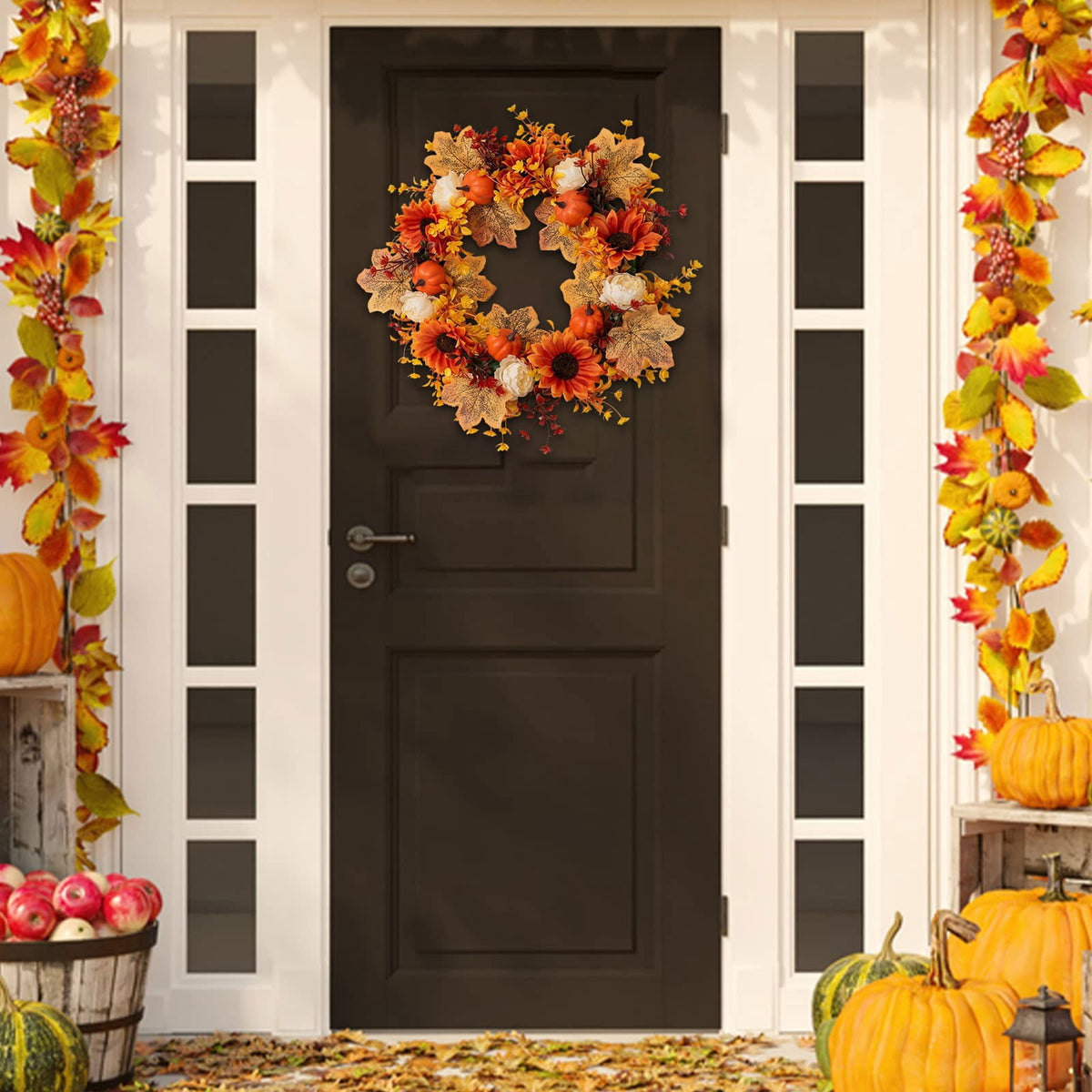 Fall Wreaths for Front Door, Farmhouse Autumn Wreath with Pumpkin Decorations, Fall Door Wreath Outdoor Indoor Thanksgiving Harvest Fall Decor