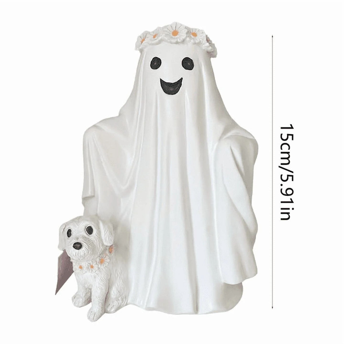 Halloween Ghost Figurine, Ghost Girl with Pink Bow & Hot Drink, Funny Ghost Statue Halloween Decor for Gift, Cute Spooky Tabletop Ornament for Home, Mantle, Desk & Party Decoration