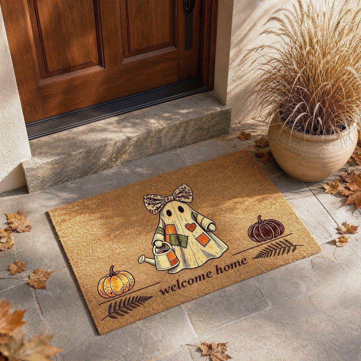 Halloween Doormat Vintage Retro Style Mat 23.6x15.7in Secure-Grip Absorbent Coir Look Entryway Rug for Front Porch Indoor Outdoor Decor by OVFUIZ
