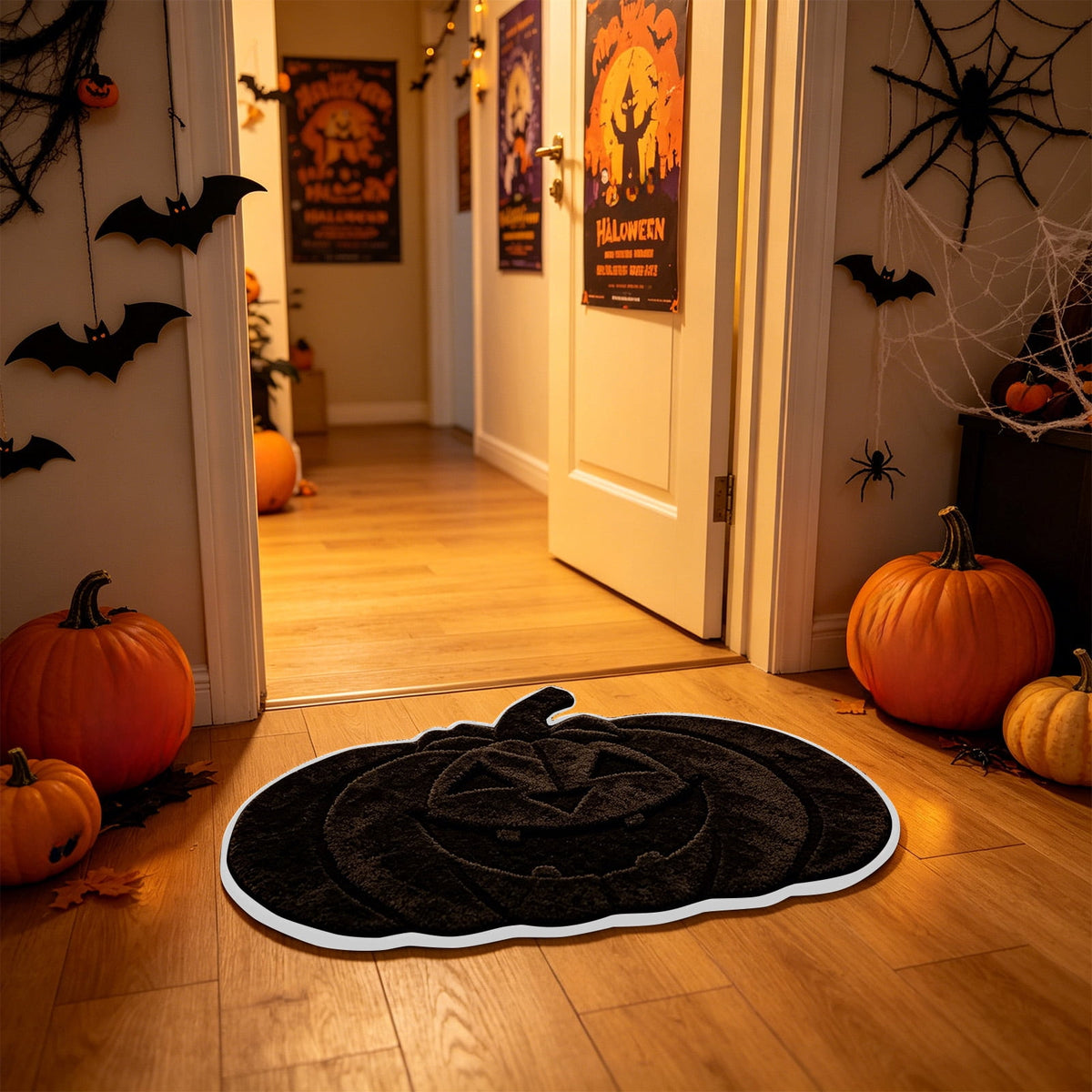 Halloween Door Mat Pumpkin Shaped Non-Absorbent Skidproof Mat 15.75x23.62in Polyester Skidproof & Weather Resistant for Front Door Porch Indoor Outdoor Halloween Door Mat by MPOISVA