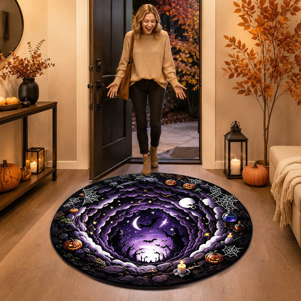 Win s Way 3D Illusion Round Halloween Rug Optical Illusion Doormat Non- Washable Entryway Decor Spooky Fall Front Door Mat for Party Decoration Available in 15.8/23.6/31.5 Inch