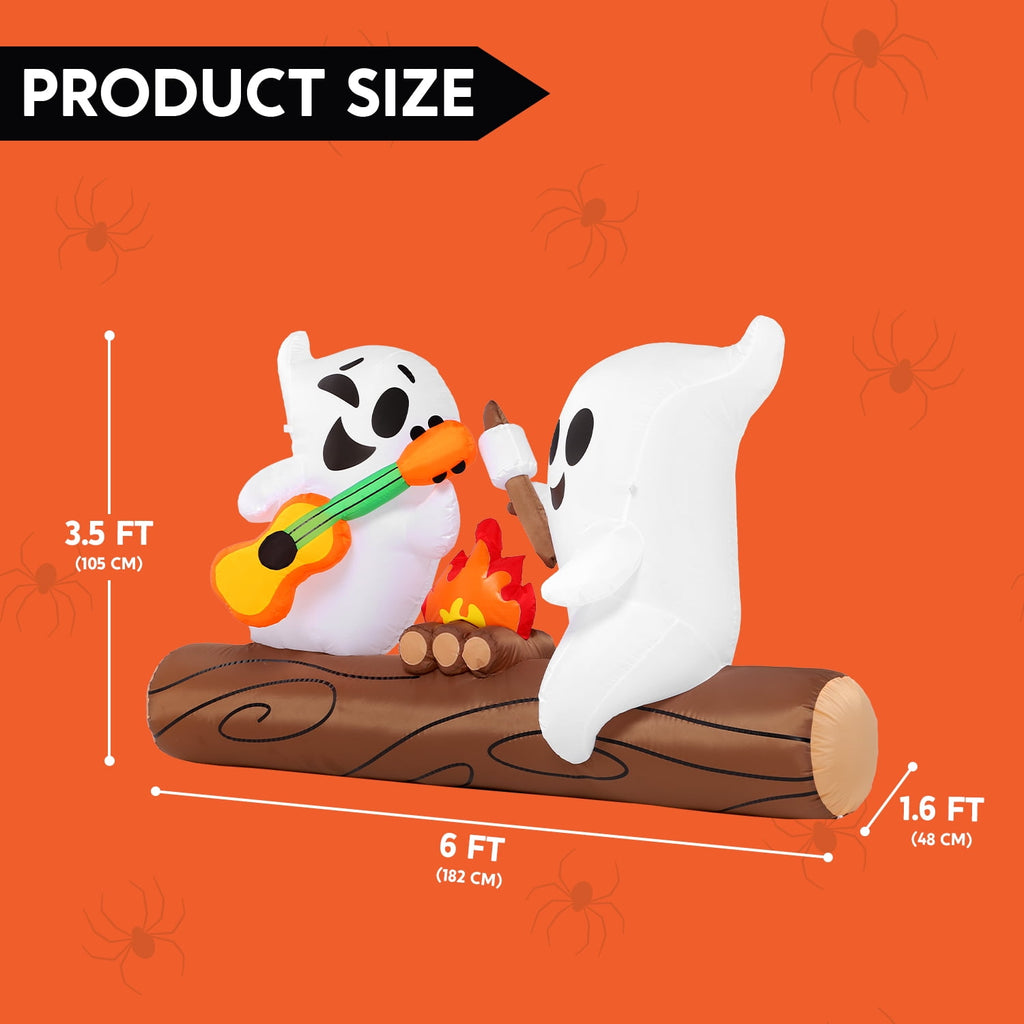 Joyfy 5ft Halloween Inflatables Light up Cute Ghost,Blow Up Ghost Lift Pumpkin Candy Bag with Build-in LEDs for Yard Decorations