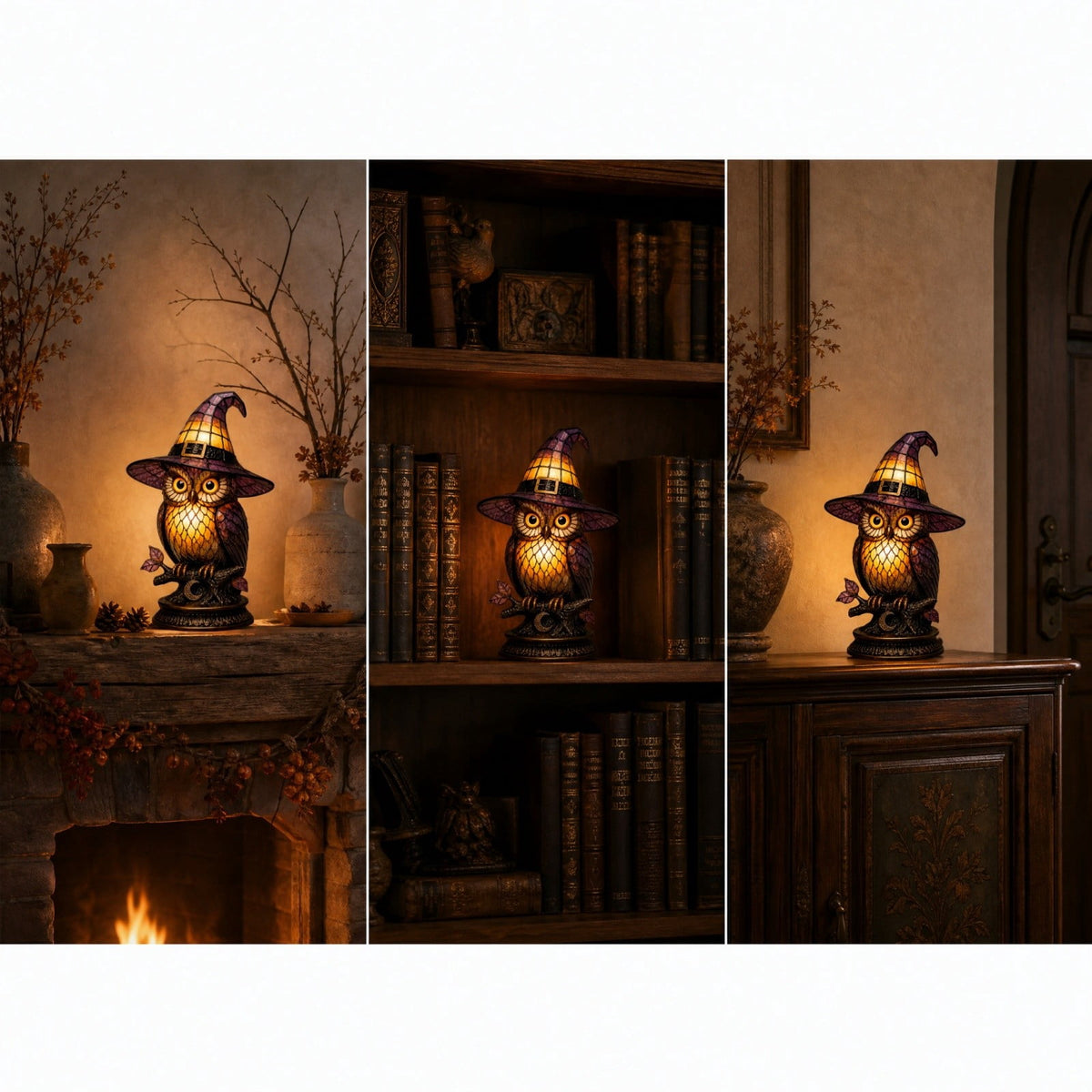Sruoe Resin Owl Vintage Table Lamp, Decorative Animal Night Light for Bedroom Office Indoor Home Year Round Decor
