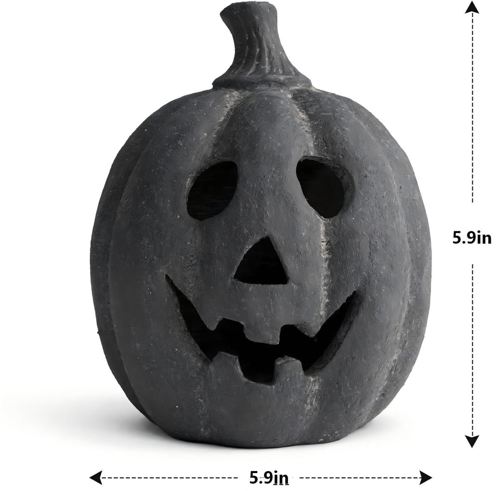 Halloween Decorations - 5.9" Black Handmade Resin Jack O Lantern Pumpkin Fall Decor, Indoor Outside Gothic Festival House Centerpiece Decoration for Table Garden Living Room Mantel