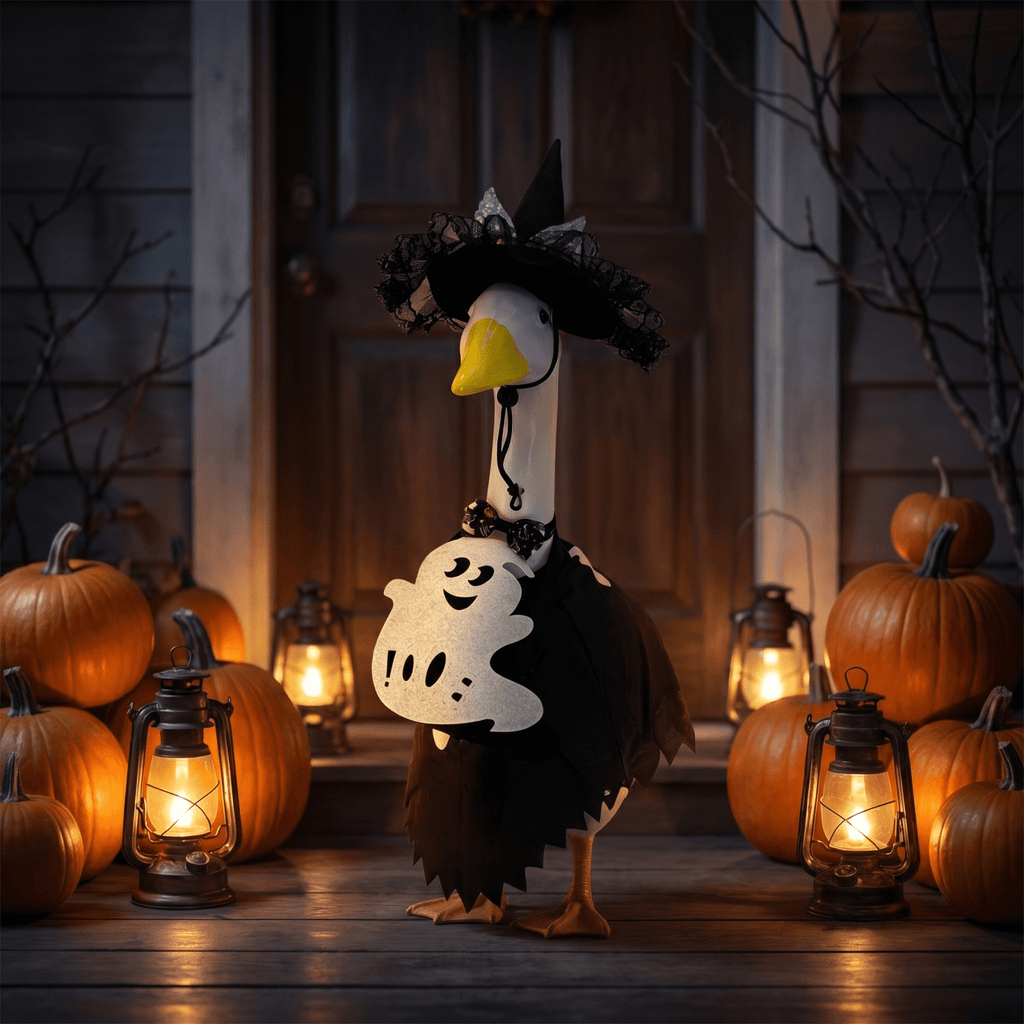 Halloween Garden Porch Decor, Porch Goose Outfits Halloween, 23 Inch Porch Goose Outfits, Witch Dress and Hat Set, Fits 23X11X26 Inch Standing Plush Goose for Front Porch Lawn