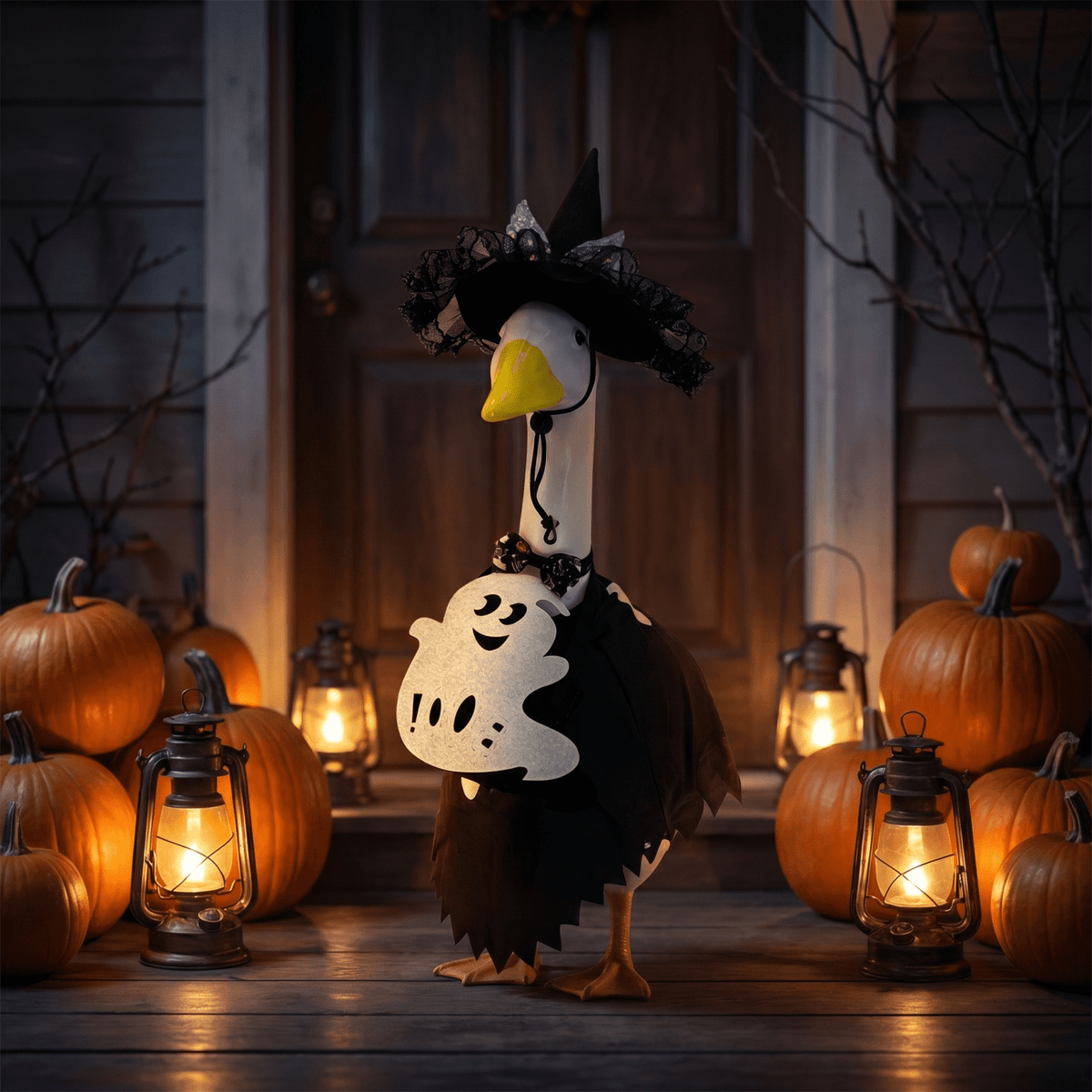 Halloween Garden Porch Decor, Porch Goose Outfits Halloween, 23 Inch Porch Goose Outfits, Witch Dress and Hat Set, Fits 23X11X26 Inch Standing Plush Goose for Front Porch Lawn