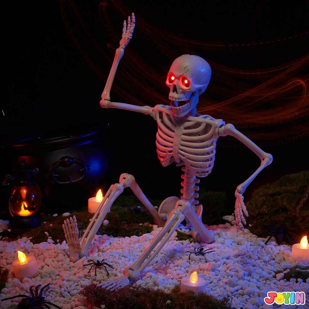 Joyfy 2 Pcs 24 Inch Halloween Skeleton Decor,2 FT Posable Skeleton Halloween Prop for Haunted House Indoor Outdoor Decoration Spooky Decor,Full Body with Movable Joints for Halloween Decoration