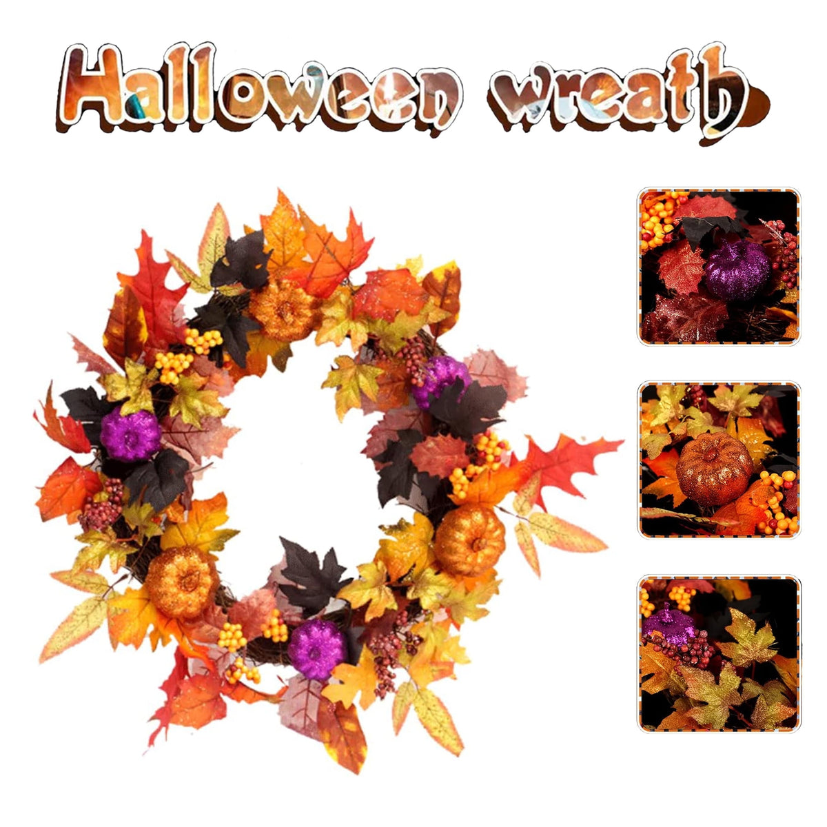 Autumn Wreaths for Front Door,18inch Artificial Fall Wreaths with Lights Pumpkin Pine Cones Berry Maple Leaves,Thanksgiving Halloween Harvest Festival Home Decoration for Indoor,Outdoor,Window,Garden