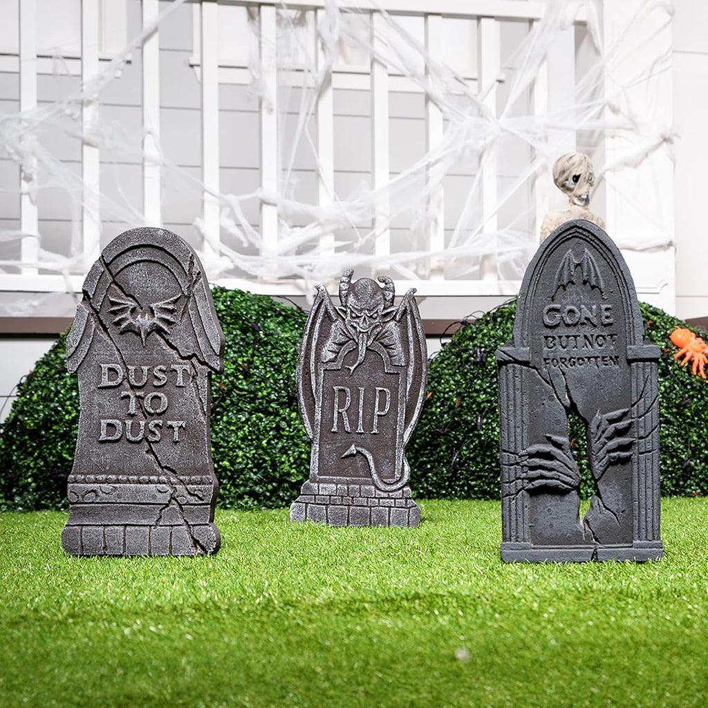 Joyfy 5 Pack Halloween Tombstone Outdoor Decorations,17 Inch Foam RIP Cemetery Headstone Decoration and 12 Halloween Yard Lawn Decoration Metal Stakes