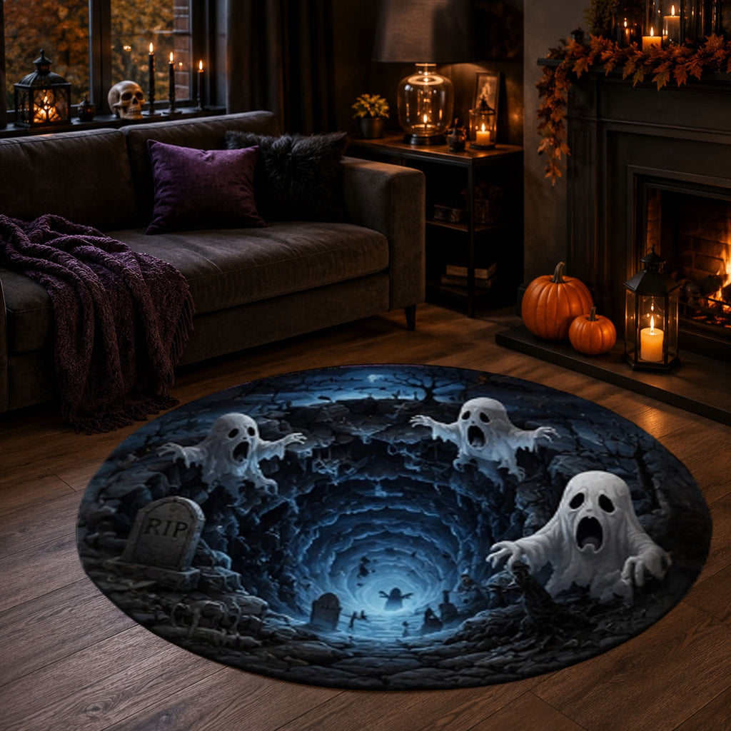 Win s Way 3D Illusion Round Halloween Rug Optical Illusion Doormat Non- Washable Entryway Decor Spooky Fall Front Door Mat for Party Decoration Available in 15.8/23.6/31.5 Inch