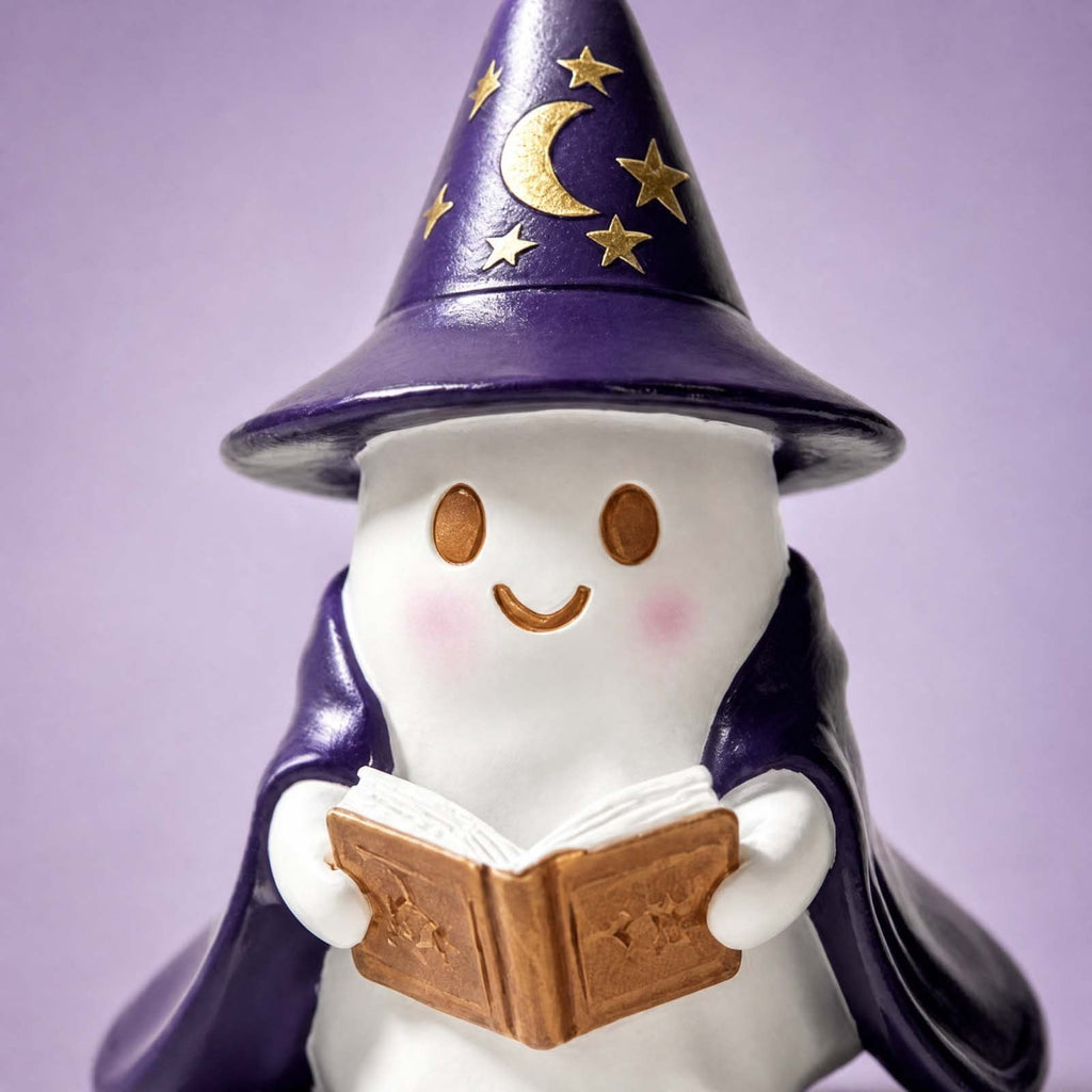 Halloween Ghost Figurine, Ghost Girl with Pink Bow & Hot Drink, Funny Ghost Statue Halloween Decor for Gift, Cute Spooky Tabletop Ornament for Home, Mantle, Desk & Party Decoration
