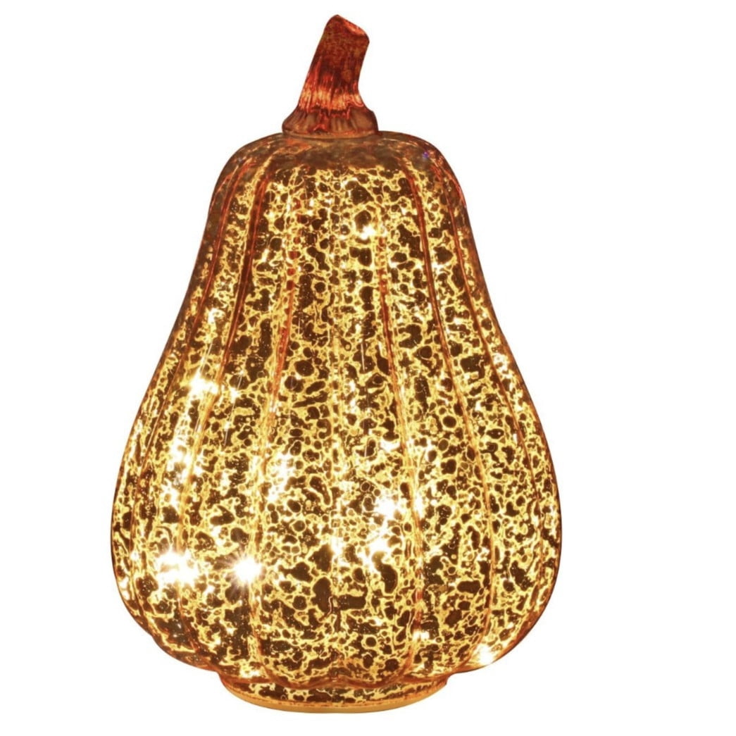 Halloween Fall Pumpkin Lamp,Sparkling Glass Pumpkin Night Lantern,6.6x5.5 inch Light Up Pumpkin Decor,A