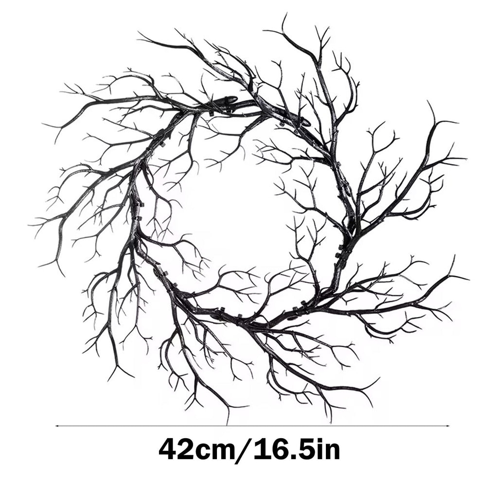 Plastic Twig Wreath for Front Door Halloween Decor, Indoor Outdoor Hanging Ornament with Spooky Vibe