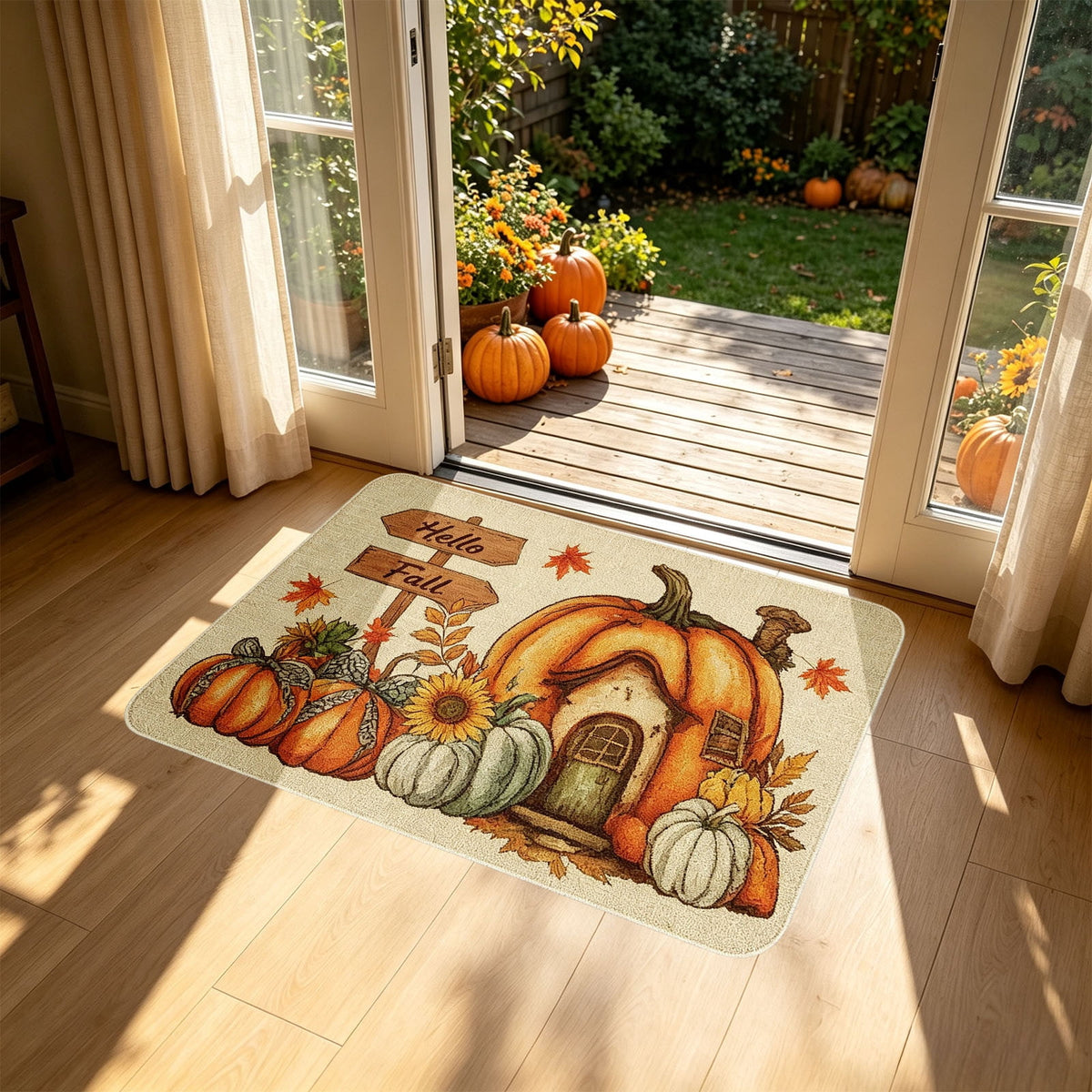 Yhmxh Fall Pumpkin Decorative Door Mat, Autumn Harvest Welcome Entryway Rug, Non‑Slip Absorbent Front Doormat, Seasonal Floor Mat for Indoor Outdoor Halloween Home Decoration 15.7x23.6 Inch