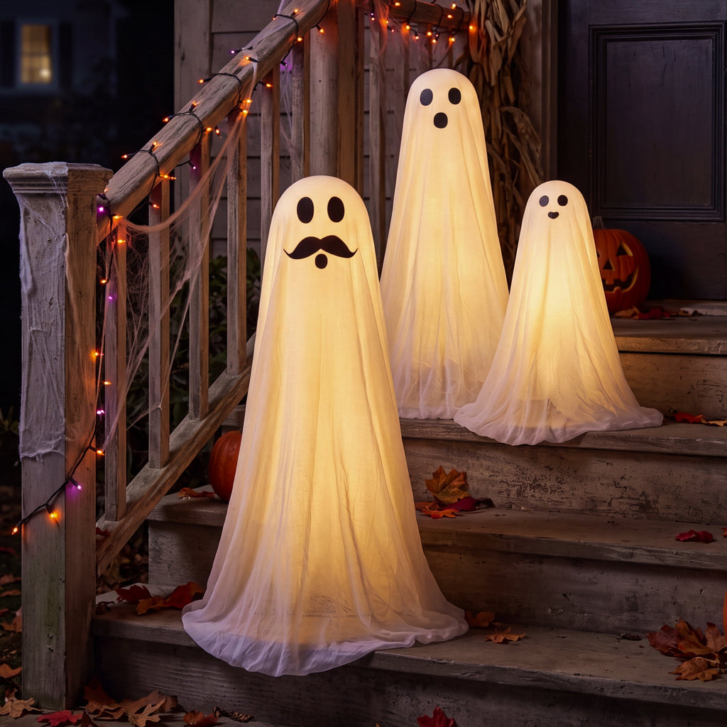 Joyfy 47"Cute Ghost Dog Halloween Decoration Outdoor, Reusable Spooky Standing Dog with Stakes, Soft White Light LED & 6 Hours ON + 18 Hours OFF Timer, Adorable Halloween Decor for Front Porch Yard