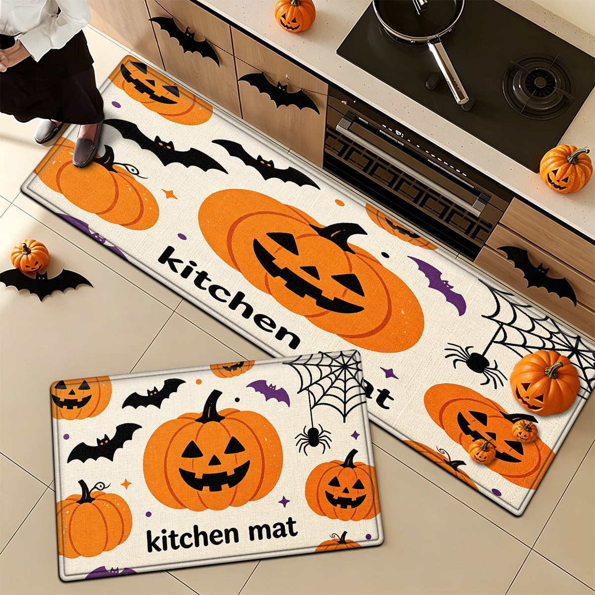YIMEIS Halloween Pumpkin Lanterns Multi-purpose 1-Piece Flannel Mat and Kitchen Rugs,Soft Non-slip for Home Bedroom Bathroom