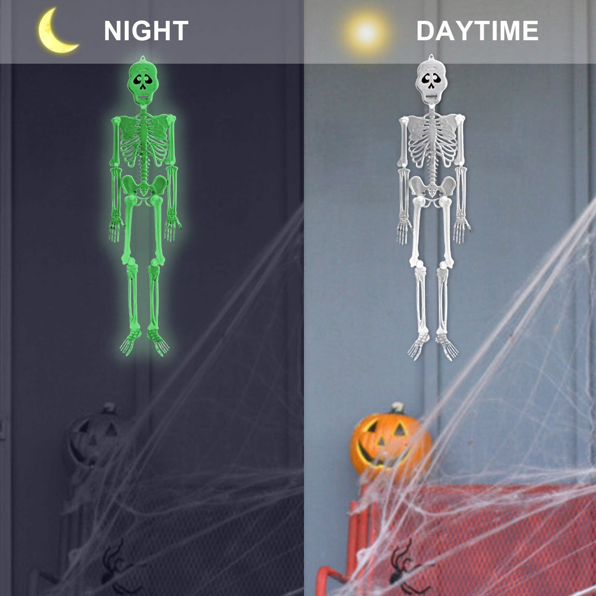 Zatoumnr 4pcs Halloween Small Skeletons Decoration 7.9 Inch Glow in The Dark Plastic Skeletons Figurine Luminous Pose able Mini Skeleton for Halloween Party Favor Decor