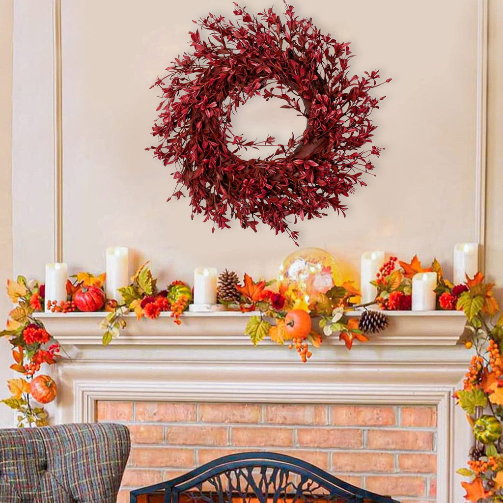 Fall Wreaths for Front Door - Autumn Artificial Flowers Leaves Wreath for Porch, Window,Farmhouse,Home,Holiday,Hanging Halloween Decorations