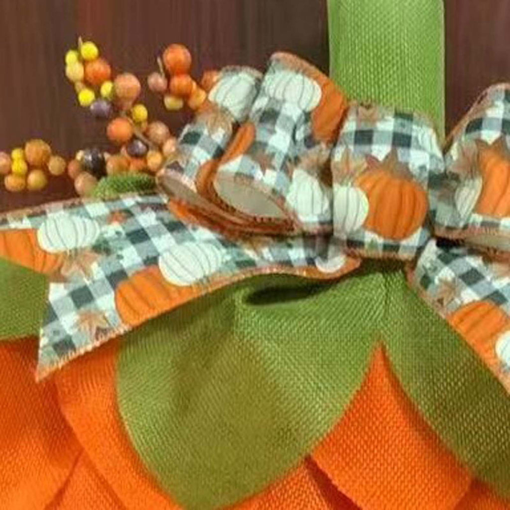 CASAFUN Autumn Pumpkin Wreath with Bows and Berries,Front Door Fall Decorations for Home Porch,Burlap Pumpkin Garland for Autumn Fall Halloween Christmas Thanksgiving Wall Decor