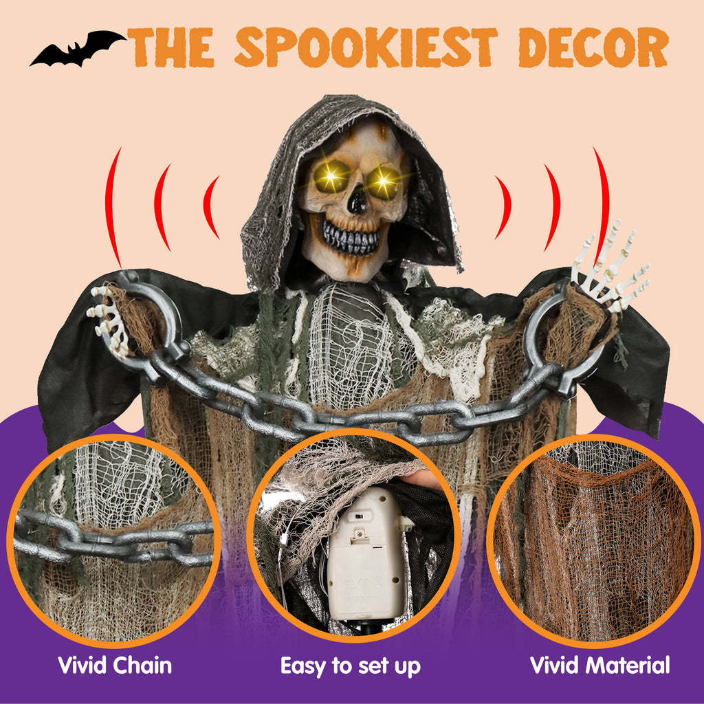 Joyfy Halloween Decorations Outdoor, 72"(6ft) Light Up Animated Scary Decorations Pumpkin Ghost with Sound Activation,Animatronics Pumpkin Decorations for Haunted House Prop Yard Decor