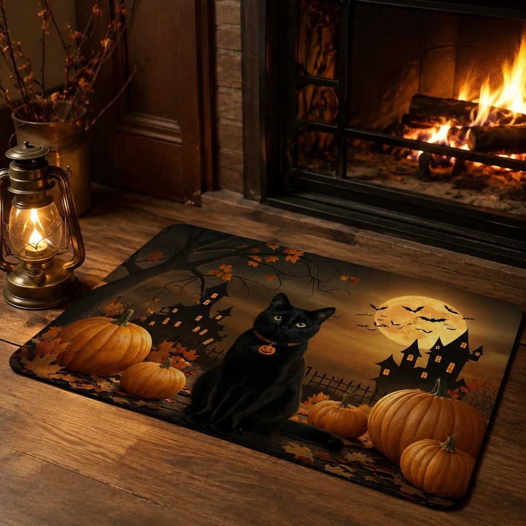 Halloween Dog Door Mat 16x24", Golden Retriever Ghost Pumpkin Welcome Rug for Porch, Halloween Outdoor Decorations