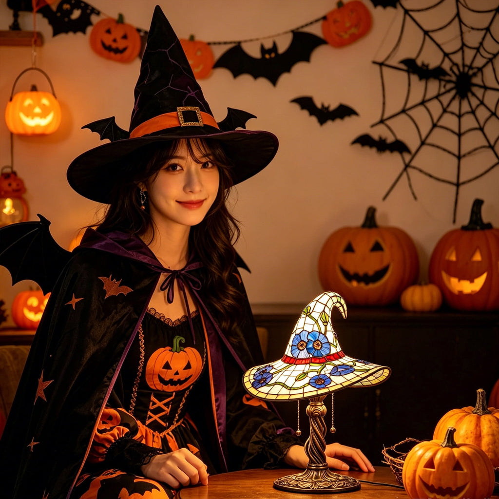 Clearance Witch Hat Lamp, Halloween Nigh Light Handcrafted Retro Resin Witch Hat Light, Usb Powered, Gothic Halloween Decorations for Bedroom