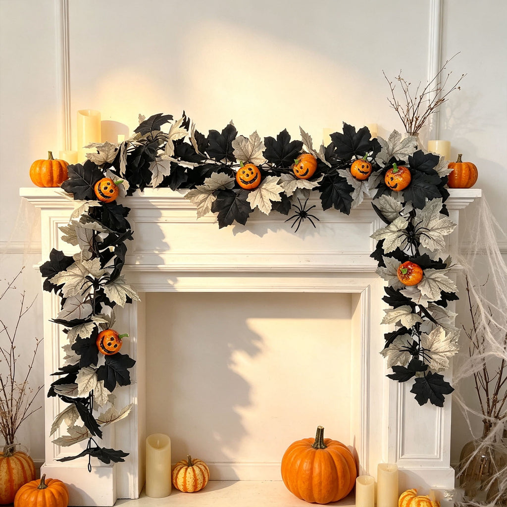 SCNOR 72 Inch Halloween Felt Garland with Ghost Pumpkin Witch Hat Spider Broom, Hanging Decor for Fireplace Mantel Wall