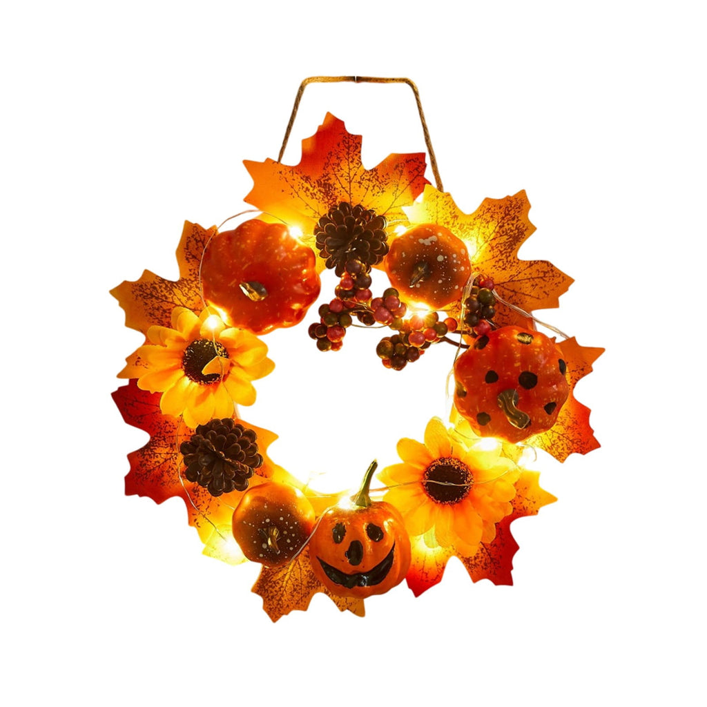 Halloween Wreath Festival Decoration Maple Leaf Pumpkin Wall Hanging Arrangement Harvests Festival Door Hanging Fall Decor for Fireplace Porch Table 11.81 in