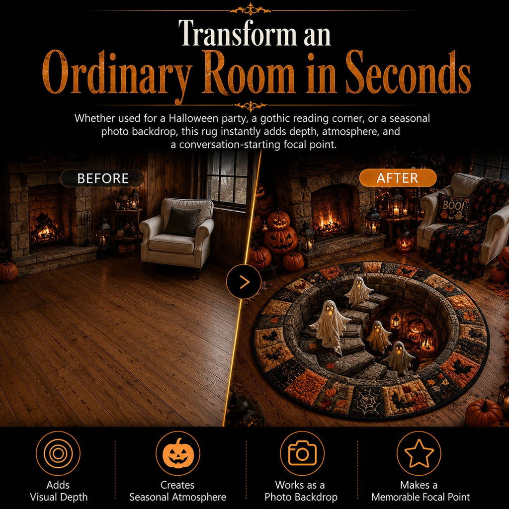 3D Optical Illusion Round Halloween Rug, Ghost Cave Stairwell Non-Slip Decorative Floor Mat
