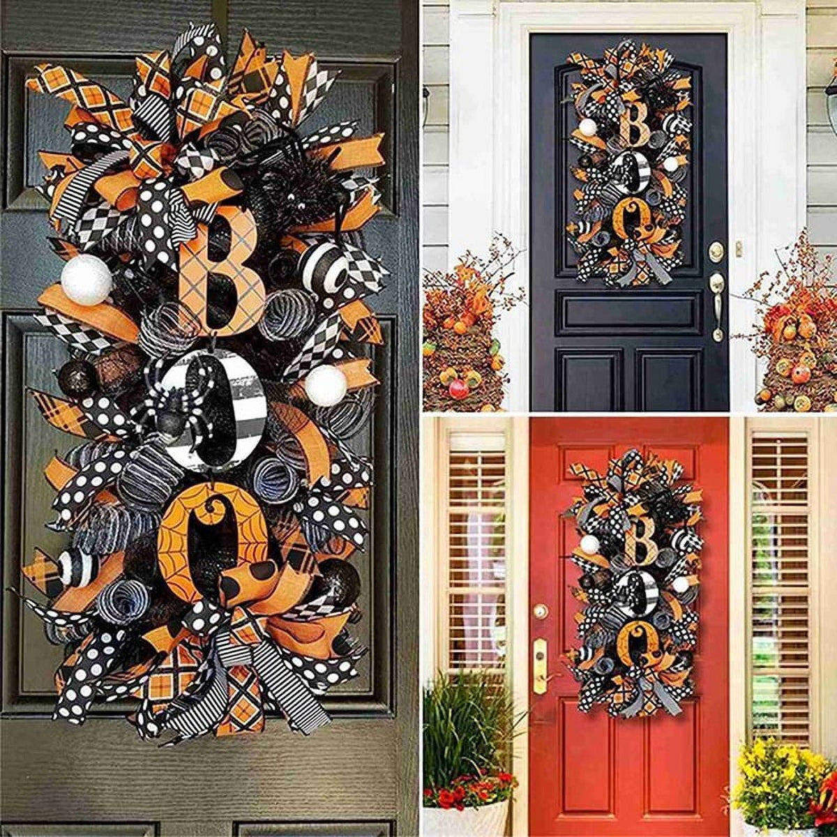 Halloween Swag Wreath Fall Wreath, Halloween Swag Wreath for Front Door, Halloween Spider, Mesh and Ribbons Swag Wreath