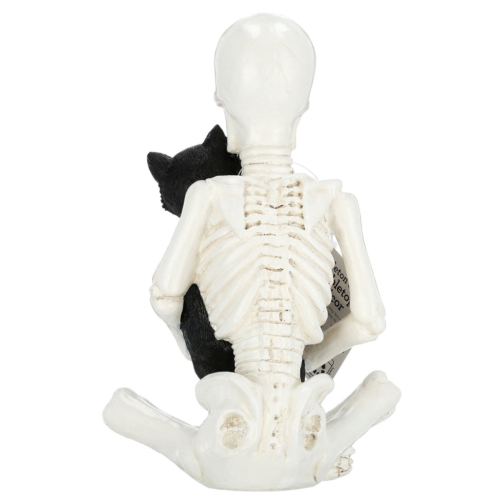 Skeleton and Cat Decoration, Black and White, 8.8", Halloween by Way To Celebrate
