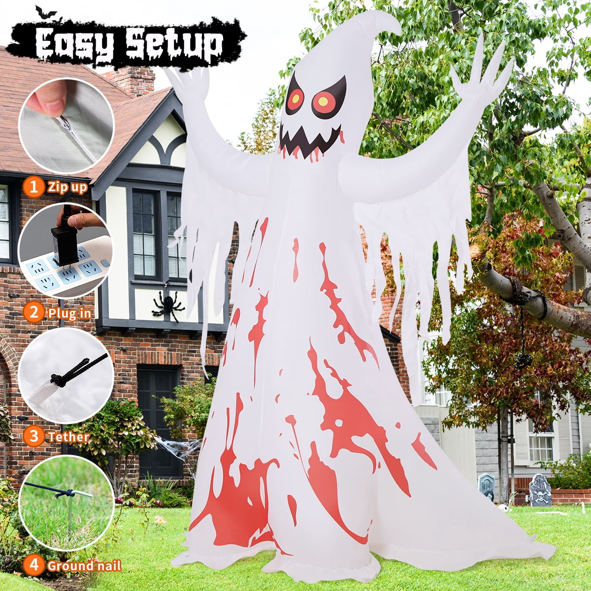 GOOSH Halloween Inflatables 8.2 FT Giant Inflatable Ghost, Scary Ghost Inflatable Blow up Ghost with Built-in LED Lights, Outdoor Halloween Decorations for Halloween Holiday Party Indoor Outdoor