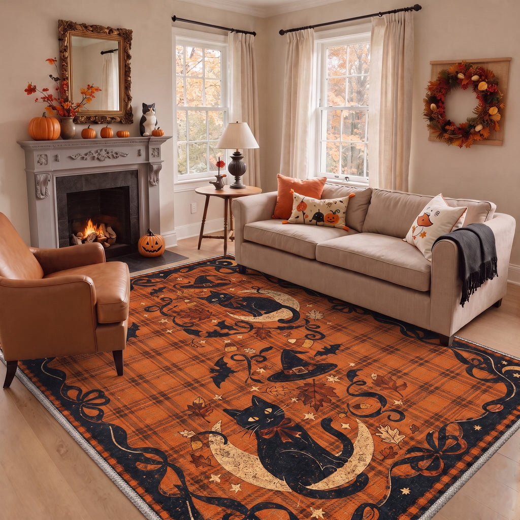 KUETH 3'x5' Halloween Machine Washable Area Rug, Non-Slip Rugs for Living Room, Bedroom and Dining Room, Orange