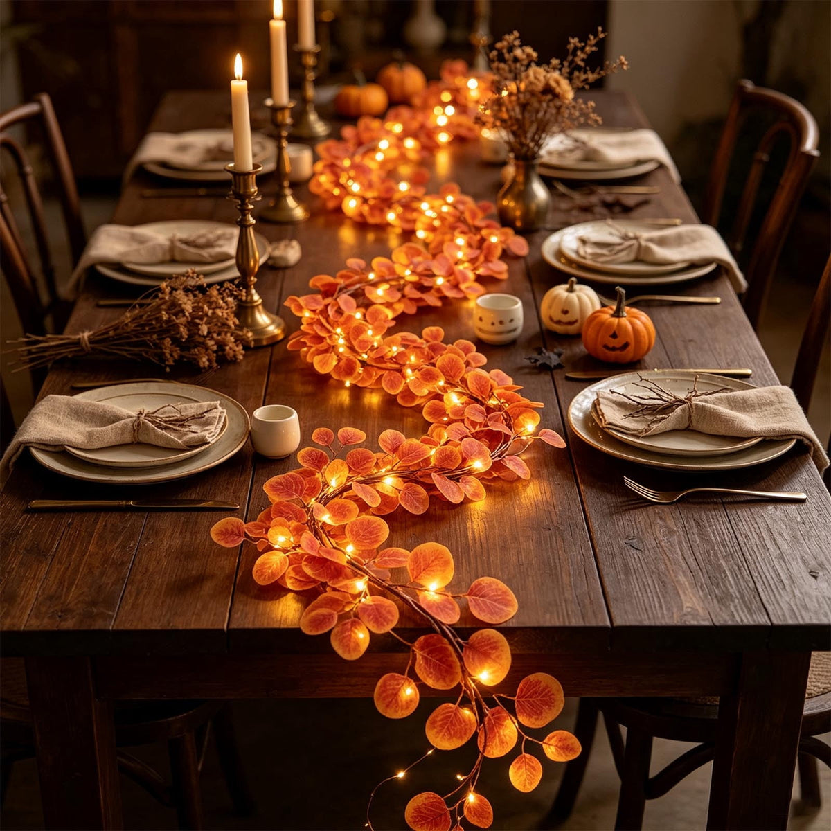 Chmadoxn 78.74" Halloween Thanksgiving Maple Leaf Garland with Mini Pumpkins & Berries, Artificial Fall Leaves Vine for Mantel Staircase Porch, Autumn Harvest Hanging Home Decor