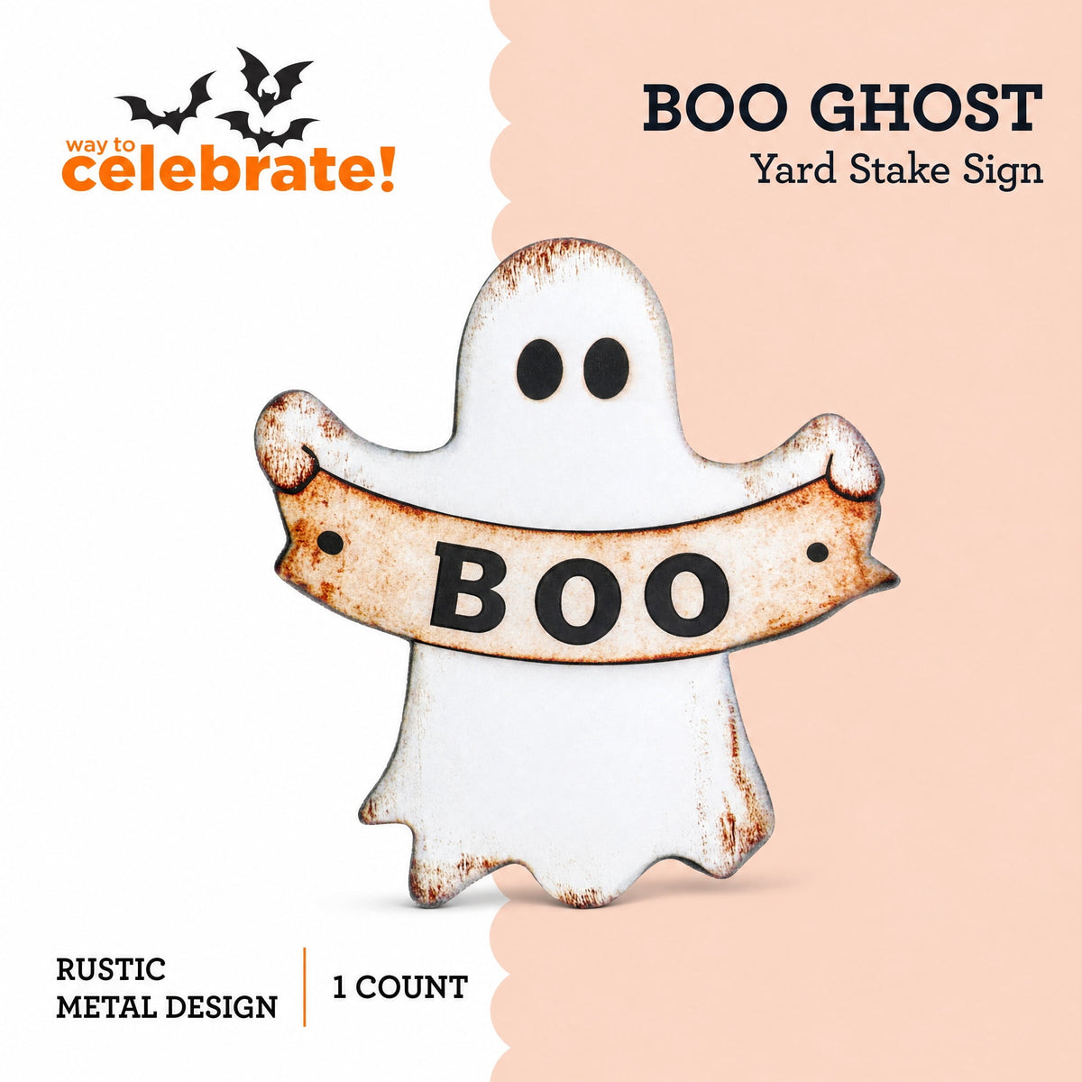 Metal Ghost Yard Stake Decoration, Black and White, Halloween by Way To Celebrate